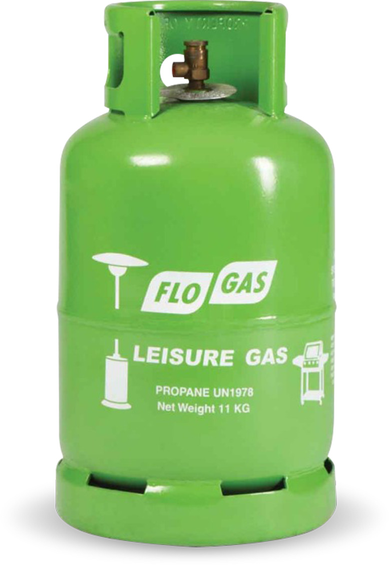FloGas 11kg Leisure Gas green propane bottle with 27mm clip-on regulator connection