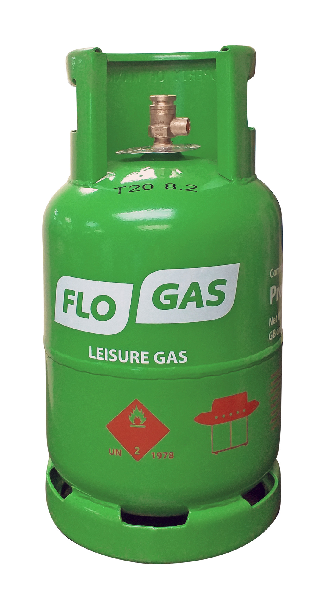 FloGas 6kg Leisure Gas green propane bottle with 27mm clip-on regulator connection