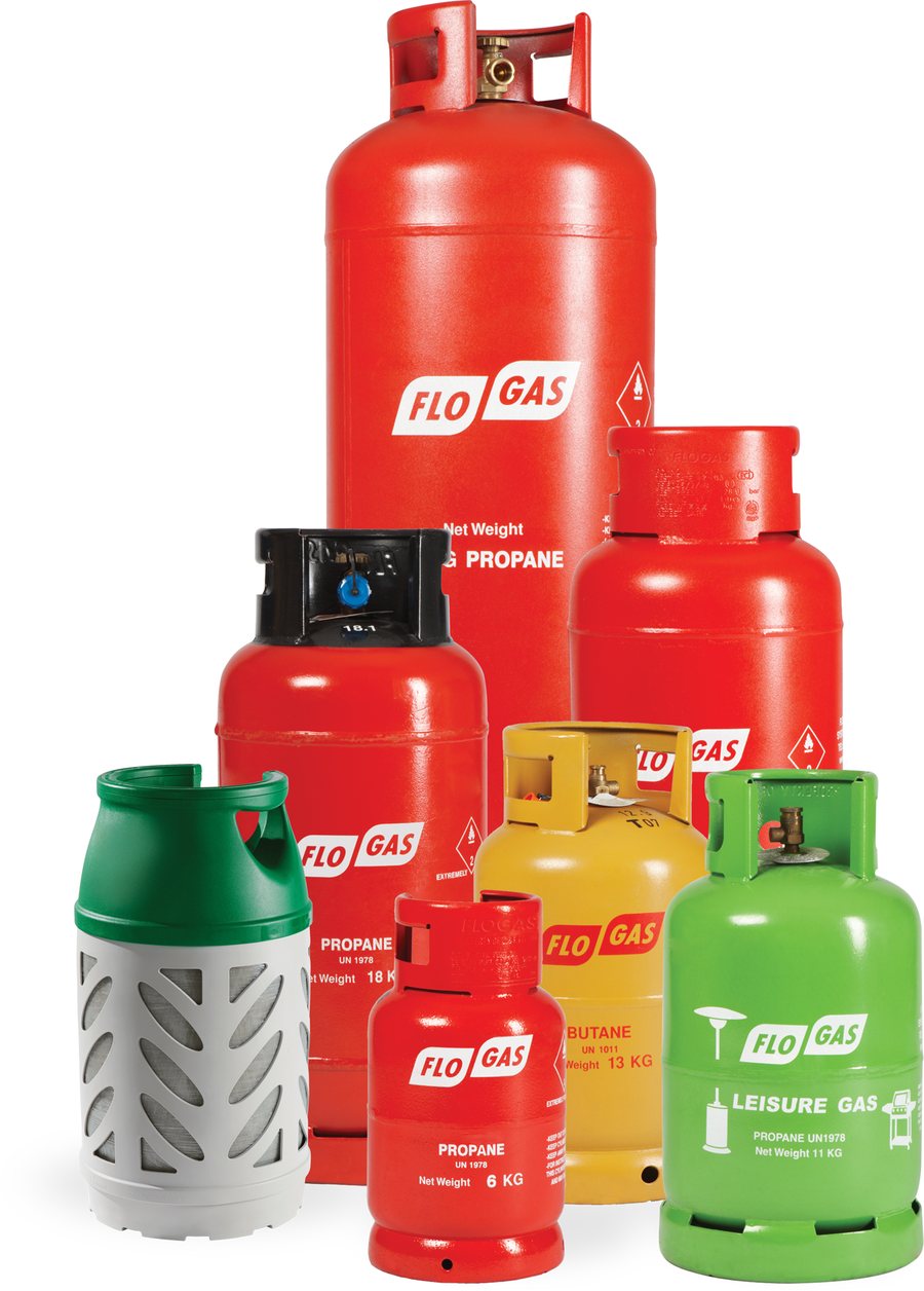 Range of FloGas propane and butane gas bottles available from North East Bottled Gas