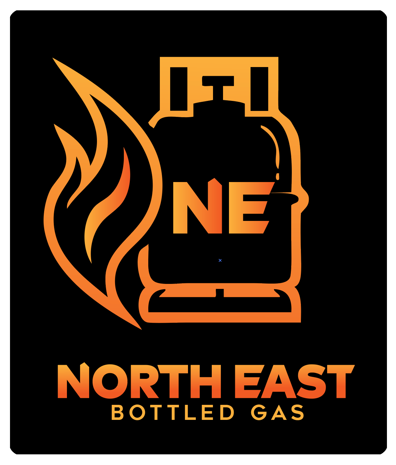 North East Bottled Gas logo - an orange flame and gas bottle with the letters NE
